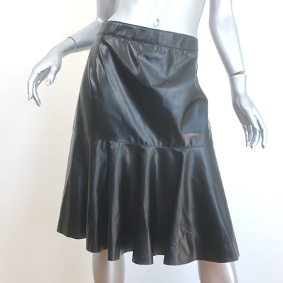 Akris Punto Vegan Leather Flounce Skirt Black Size US 14 NEW