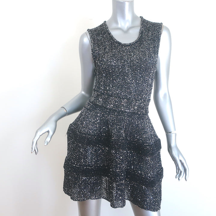 Alaia Archetypes Crino Sequin Mini Dress Marine/Silver Stretch Knit Size 38 NEW
