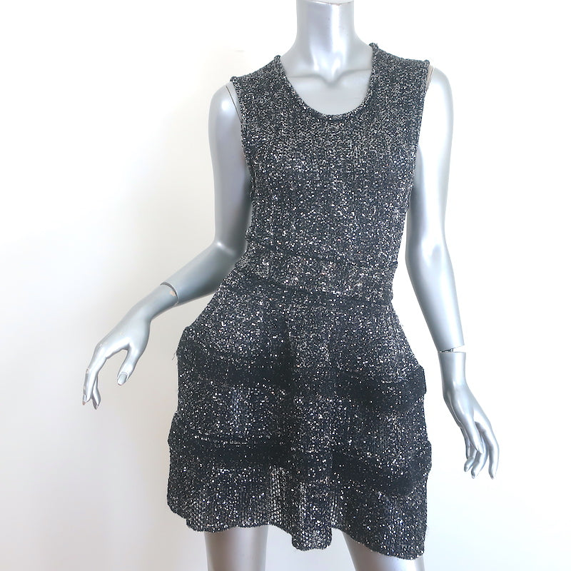 Alaia Archetypes Crino Sequin Mini Dress Marine/Silver Stretch Knit Size 38 NEW