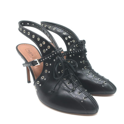 Alaia Grommet-Embellished Lace-Up Slingback Pumps 