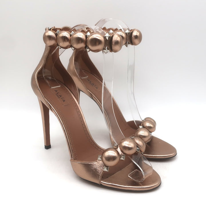 Alaia La Bombe 110 Ankle Strap Sandals Rose Gold
