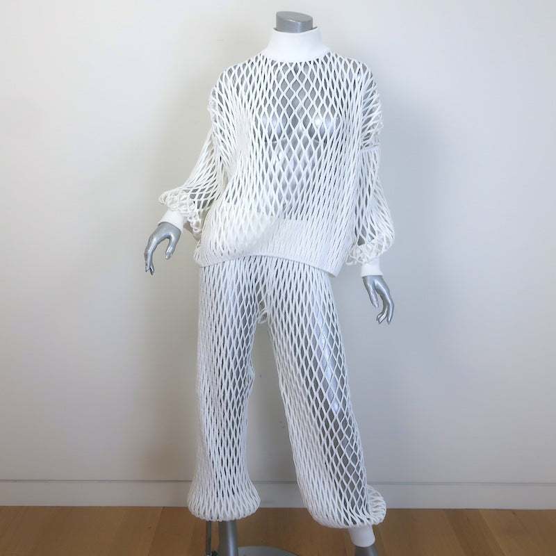 Alaia Macrame Fishnet Knit Turtleneck Top & Balloon Pant Set