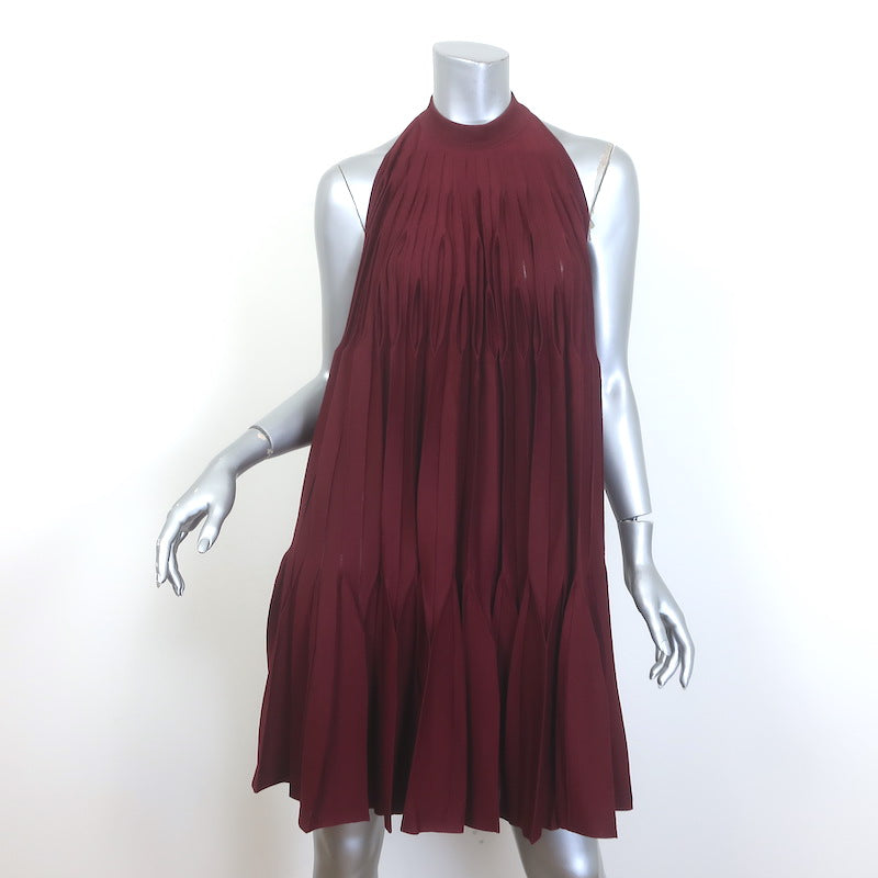 Alaia Pleated Halter Mini Dress Bordeaux Silk-Blend Knit Size 40 Celebrity Owned Alaia Pleated Halter Mini Dress Bordeaux Silk-Blend Knit Size 40 Celebrity Owned