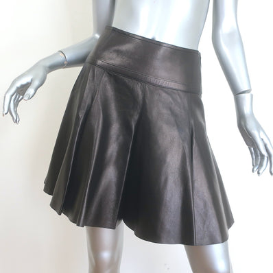 Alaia Pleated Leather Mini Skirt Black