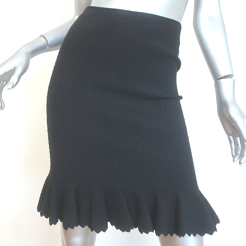 Alaia Ruffled-Hem Metallic Jacquard Skirt Black Size 38