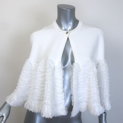 Alaia Ruffled Ribbed Knit Cape White Size 40