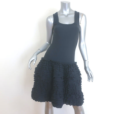 Alaia Sleeveless Ruffled Knit Dress Navy