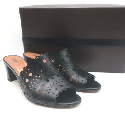 Alaia Vienne Laser Cut Leather Mules Black Size 41 Open Toe Heels