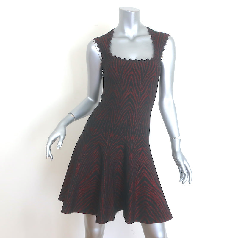Alaia Zebra Jacquard Metallic Knit Mini Dress Red/Black 