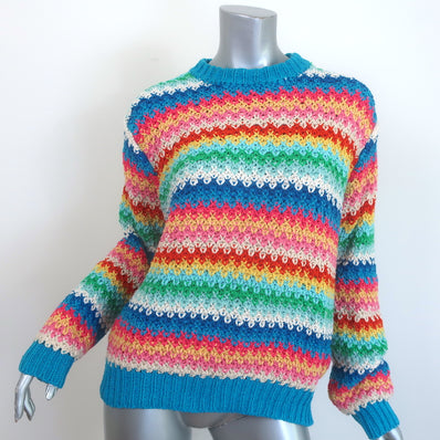 Alanui Over the Rainbow Crewneck Sweater Multicolor Crochet Cotton Size Small