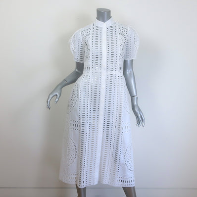 Alberta Ferretti broderie anglaise midi shirt dress, white cotton-blend, authentic pre-owned, gently worn luxury piece