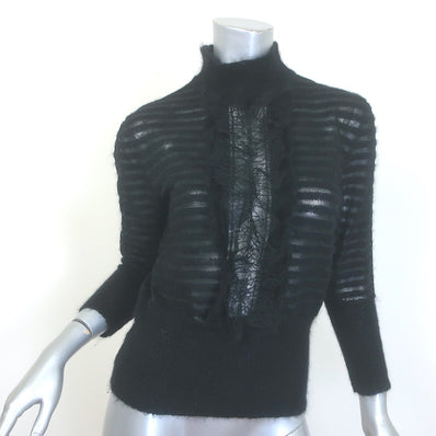 Alberta Ferretti Ruffled Lace-Front Turtleneck Sweater 