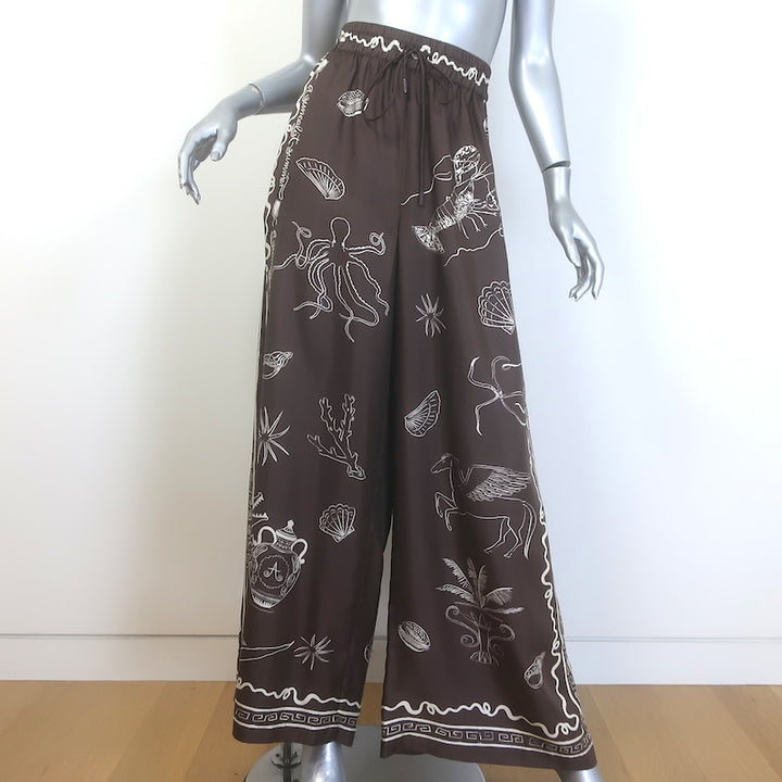 Alemais Sammy Wide Leg Pants Chocolate Printed Silk Twill 