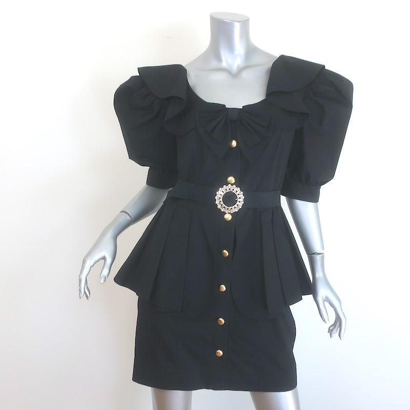 Alessandra Rich Bow-Detailed Crystal Buckle Peplum