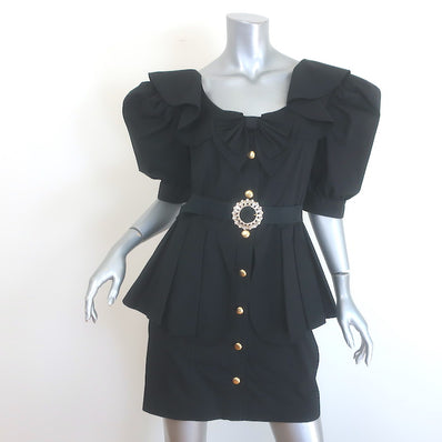 Alessandra Rich Bow-Detailed Crystal Buckle Peplum