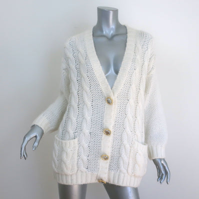 Alessandra Rich Crystal-Button Oversized Cable Knit Cardigan Cream Size 40