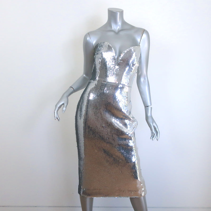 Alex Perry Hunter Sequined Strapless Midi Dress Silver Size UK 12 US 8 – Celebrity Owned Alex Perry Hunter Sequined Strapless Midi Dress Silver Size UK 12 US 8 – Celebrity Owned
