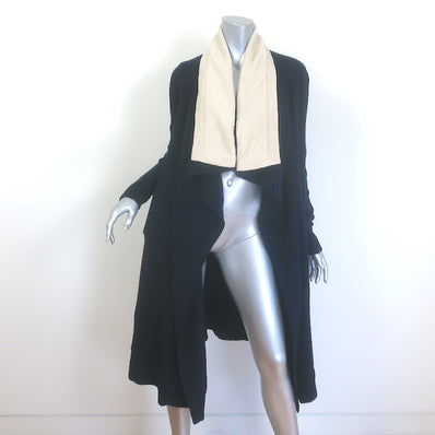 Alexander McQueen bicolor draped cardigan, navy and cream yak-wool blend - authentic pre-owned luxury