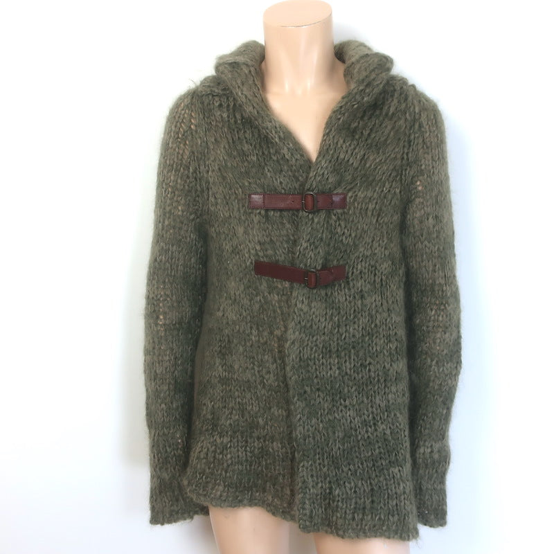 Alexander McQueen Buckled Cardigan Sage Green Mohair