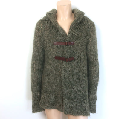 Alexander McQueen Buckled Cardigan Sage Green Mohair