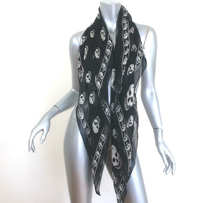 Alexander McQueen Classic Skull Scarf Black Silk Chiffon