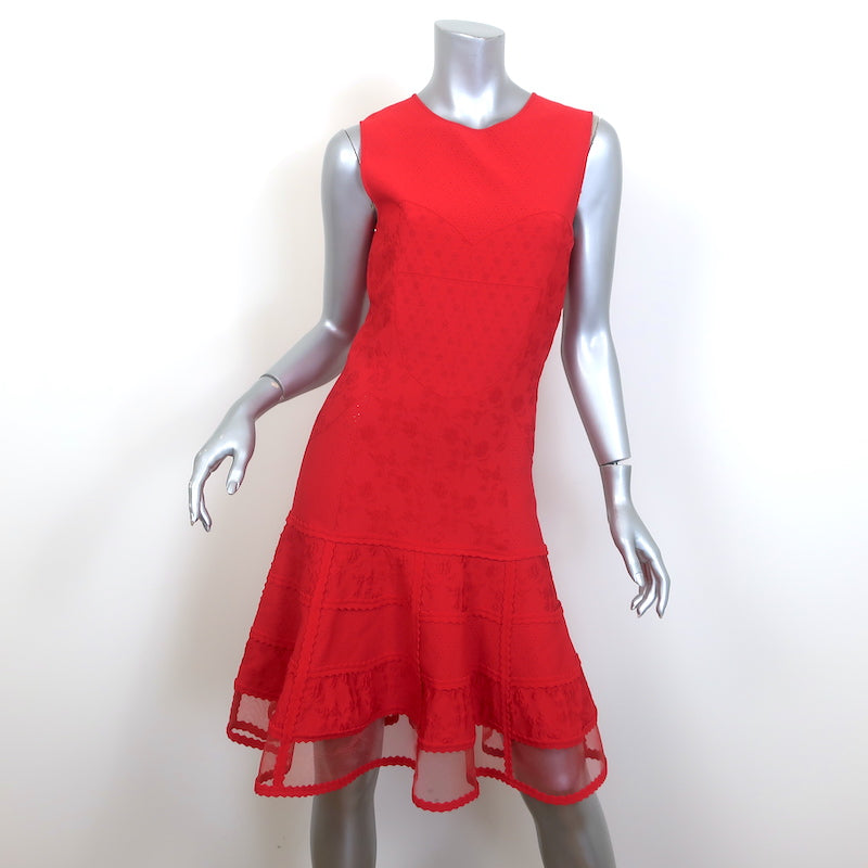 Alexander McQueen Jacquard Knit Sleeveless Tiered Mini Dress Red Size Celebrity Owned Alexander McQueen Jacquard Knit Sleeveless Tiered Mini Dress Red Size Celebrity Owned