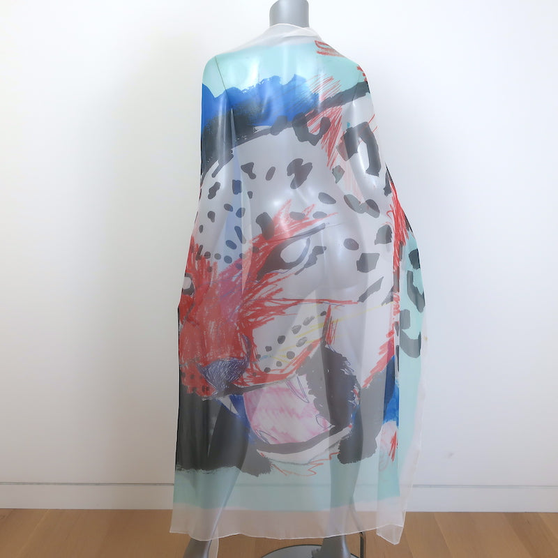 Alexander McQueen Jaguar Print Large Scarf White/Multicolor Silk Chiffon