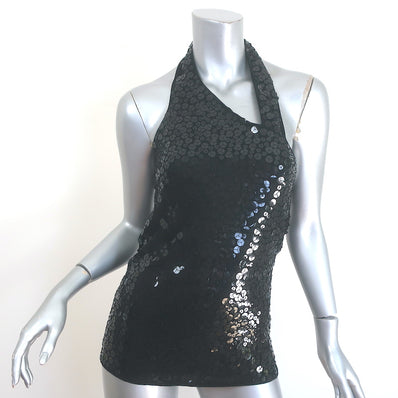 Alexander McQueen Sequined Asymmetric Halter Top Black Crepe Size 40