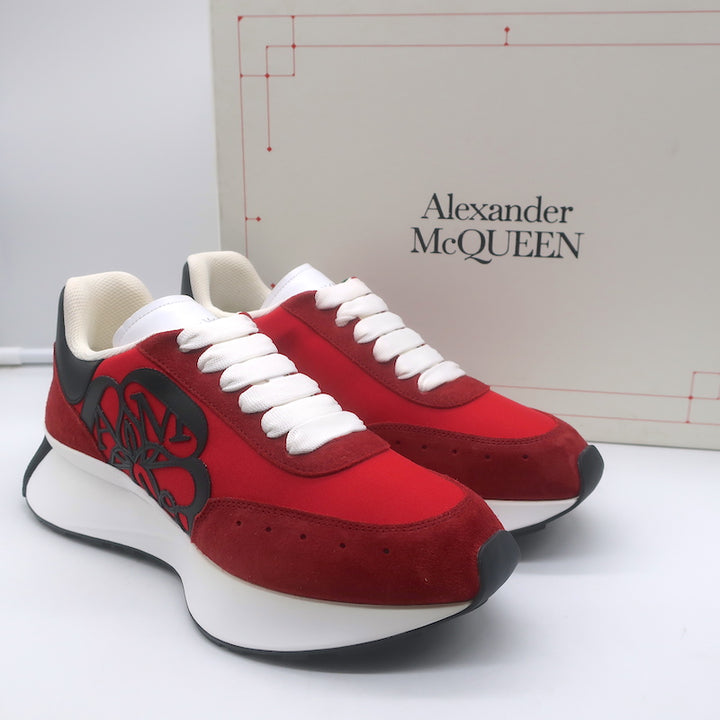 Alexander McQueen Sprint Runner Platform Sneakers Red Suede Size 40 NEW