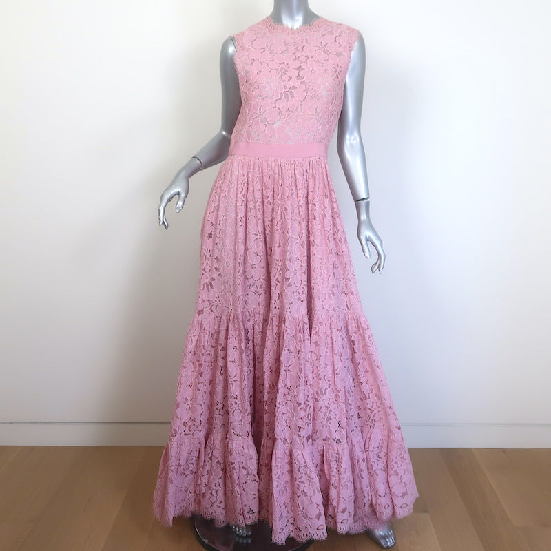 Alexander McQueen Tiered Ruffled Lace Sleeveless Gown Pink Cotton-Blen Celebrity Owned Alexander McQueen Tiered Ruffled Lace Sleeveless Gown Pink Cotton-Blen Celebrity Owned