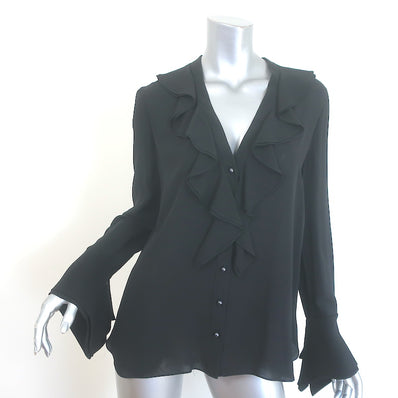 Alexander Mcqueen Ruffled Silk Crepe Blouse Black Size 40 French Cuff Top