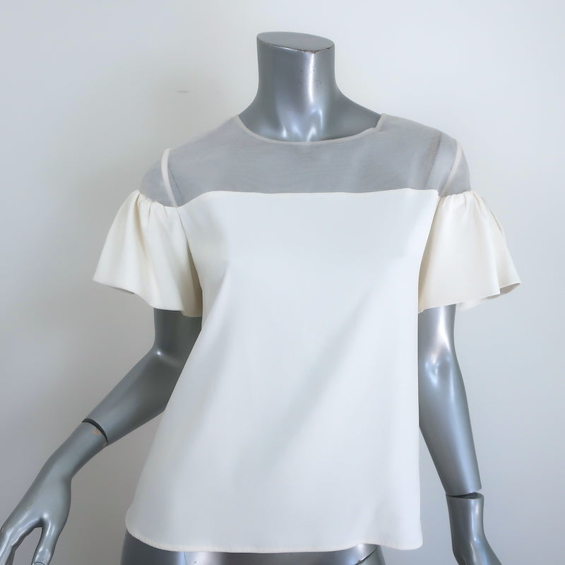 Alexis Bow-Sleeve Top White Organza & Crepe Size Small NEW