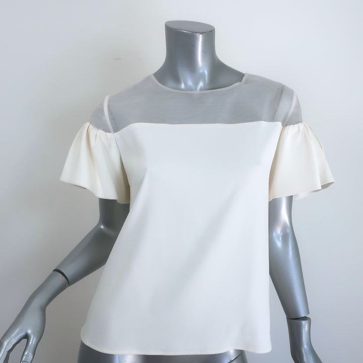 Alexis Bow-Sleeve Top White Organza &amp; Crepe Size Small NEW