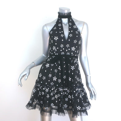 Alexis Floral-Sequined Mini Dress Black Ruffle Tulle Size Extra Small