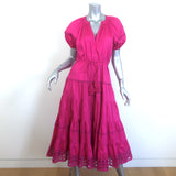 Alexis Raissa Eyelet-Embroidered Tiered Midi Dress Pink Cotton Size Extra Small