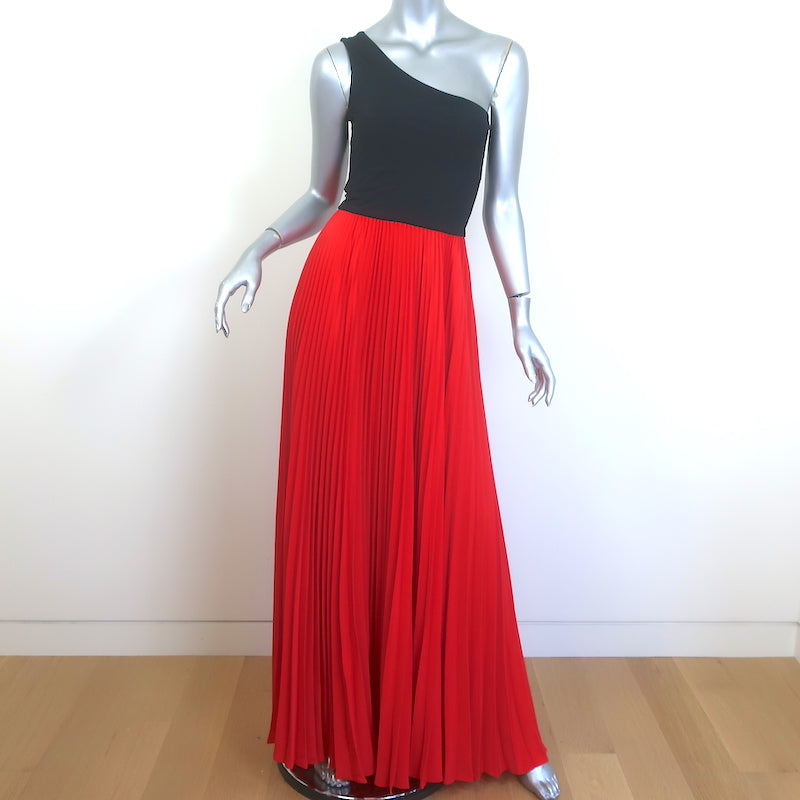 Alexis Two-Tone One Shoulder Pleated Maxi Dress Red & Black Size Small