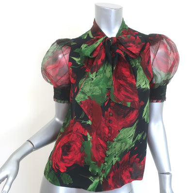 Alice + Olivia Brentley Tie-Neck Puff Sleeve Blouse Rose