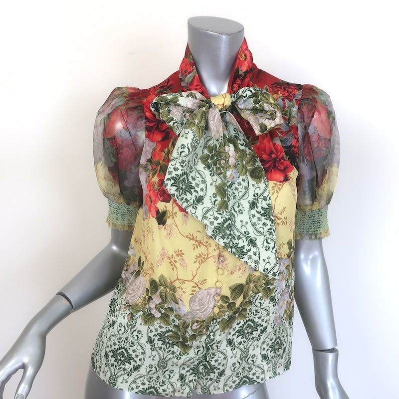 Alice + Olivia Brentley Tie Neck Puff Sleeve Top