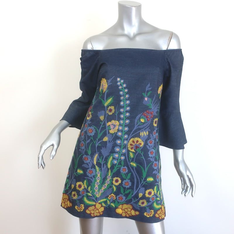 Alice + Olivia Floral-Embroidered Chambray Mini Dress