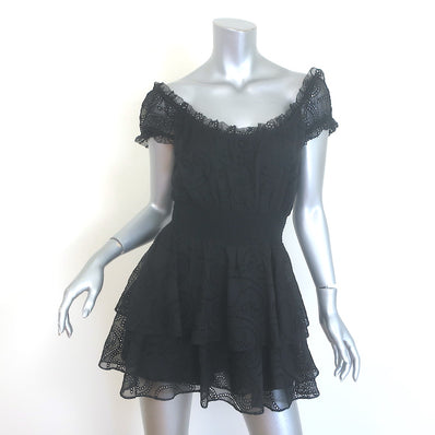 Alice + Olivia Gracie Ruffled Eyelet-Embroidered Romper Black Size 4 NEW