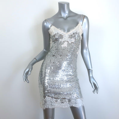 Alice + Olivia Harley Sequin Mini Slip Dress Silver Size 4 NEW