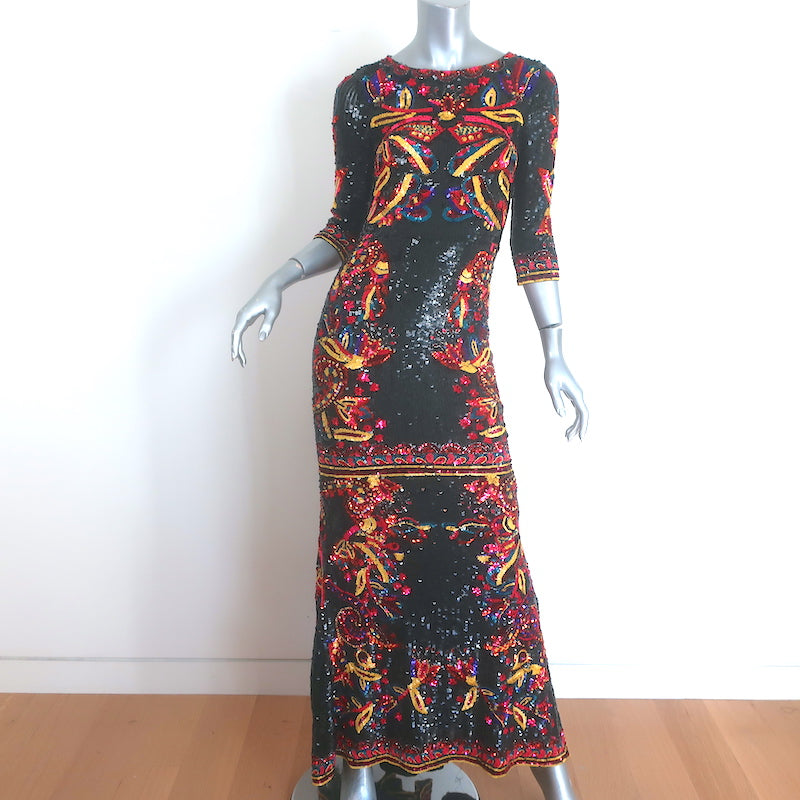 Alice + Olivia Jae Sequin Gown Black/Multi Size 0 