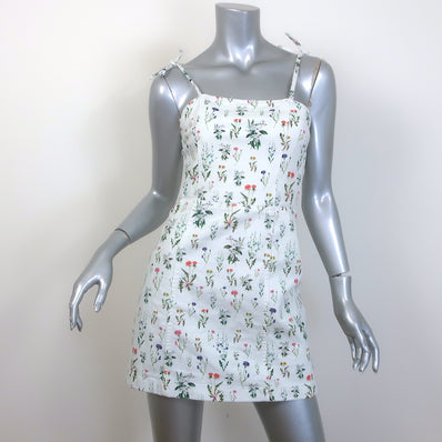 Alice + Olivia Jensen Mini Dress White Floral Print Stretch Denim Size 2