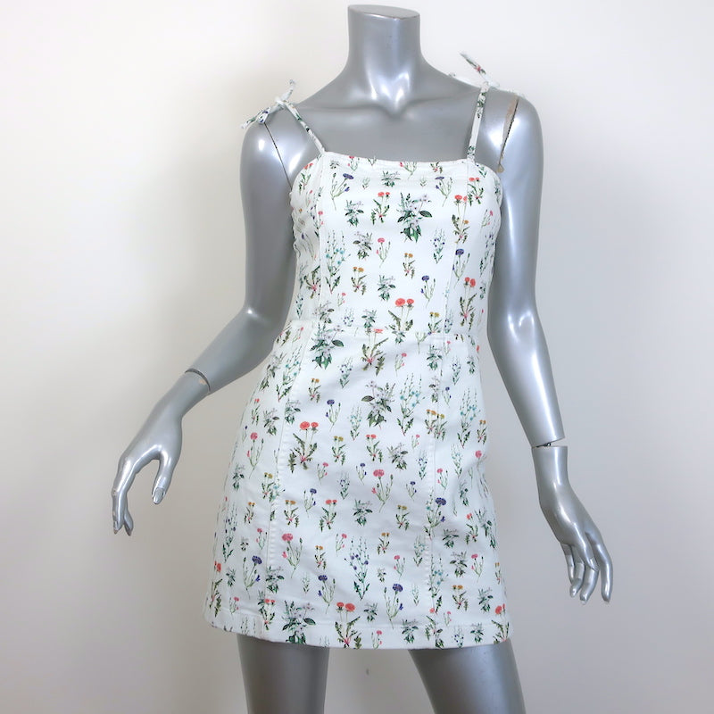 Alice + Olivia Jensen Mini Dress White Floral Print Stretch Denim Size 2