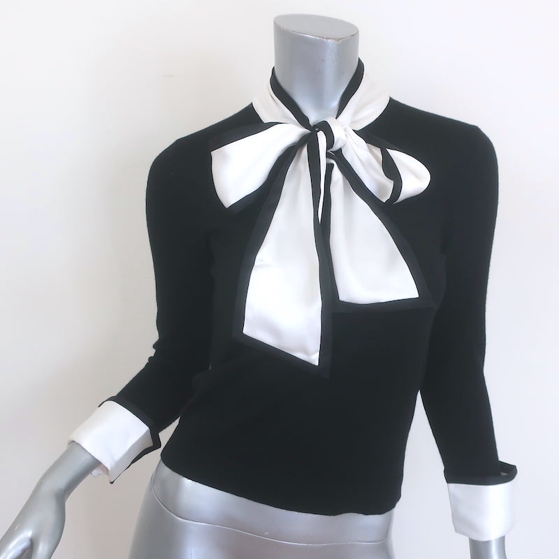 Alice + Olivia Justina Combo Bow Sweater Black Stretch Wool 
