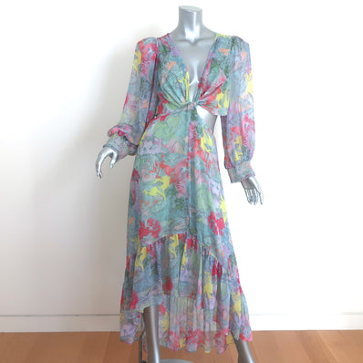 Alice + Olivia Katia Twist-Front Maxi Dress Multicolor Watercolor Print Size 8