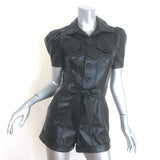Alice + Olivia Leonie Puff Sleeve Vegan Leather Romper