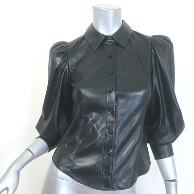 Alice + Olivia Nadine Faux Leather Puff Sleeve Blouse