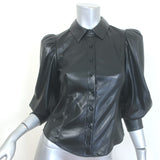 Alice + Olivia Nadine Faux Leather Puff Sleeve Blouse