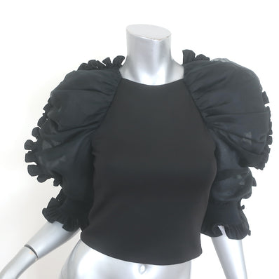 Alice + Olivia Ollie Ruffled Organza-Sleeve Crop Top 